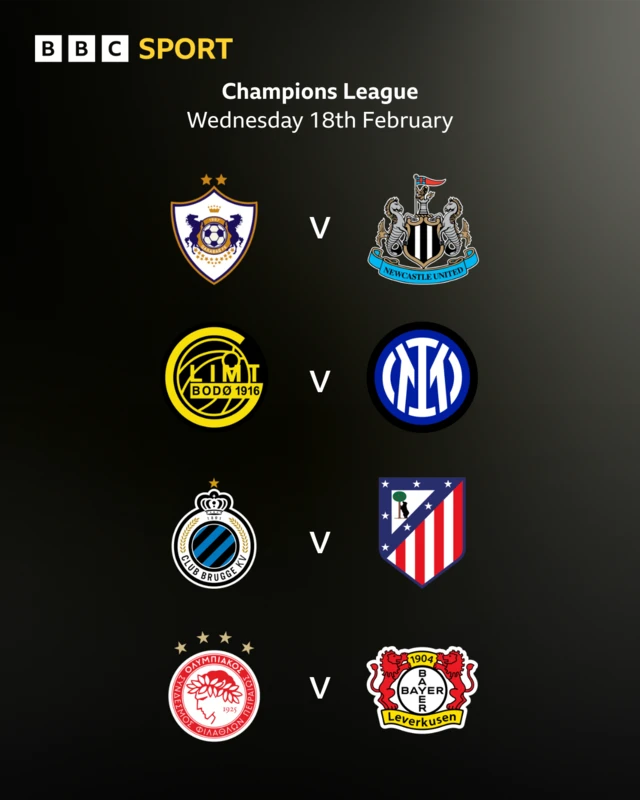 Four Champions League play-off matches 18-02-26