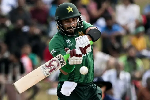 Pakistan's Sahibzada Farhan plays a shot