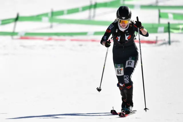 Grace Staberg of USA in action during the Sprint Race during the 2025 ISMF Ski Mountaineering World Championships