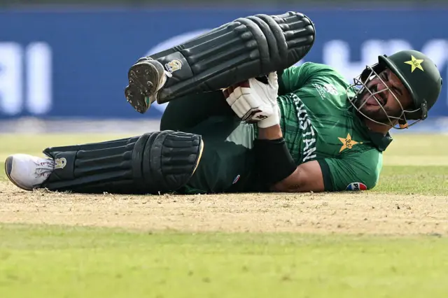 Pakistan's Sahibzada Farhan suffers a leg injury