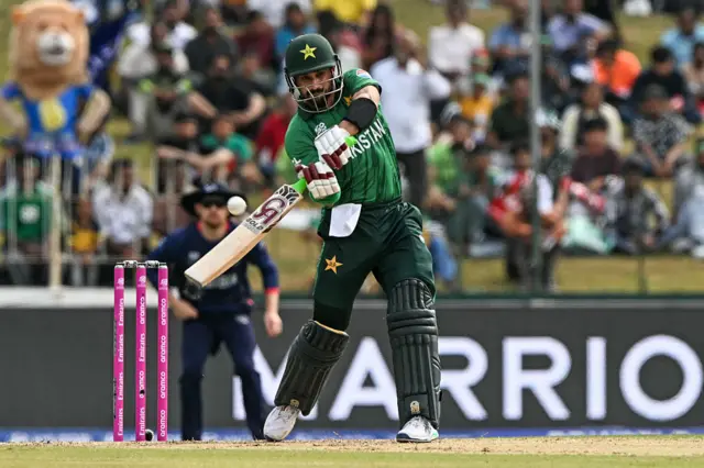 Pakistan's Sahibzada Farhan plays a shot