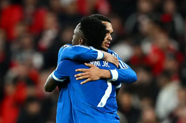 Trent Alexander-Arnold hugging Vinicius