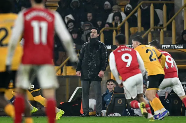 Arsenal's Spanish manager Mikel Arteta looks on