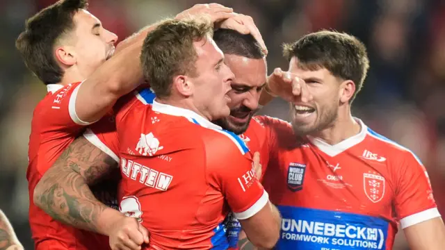 Hull KR celebrate scoring try