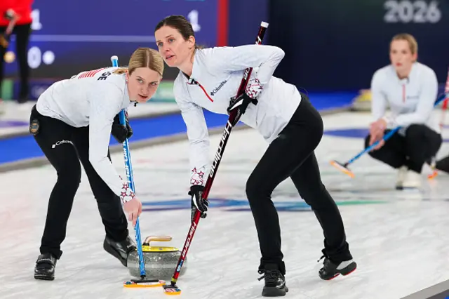 USA's Cory Thiesse and USA's Tara Peterson competes in the curling women's round robin
