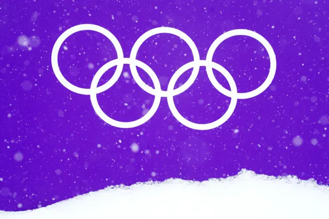 Photo of the Olympic rings and snow