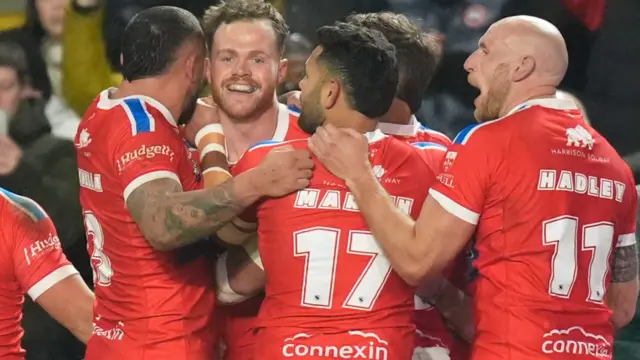 Hull KR celebrate scoring try