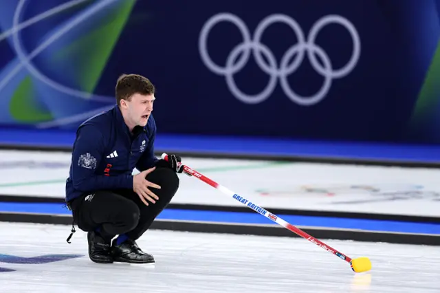 Bruce Mouat of Team Great Britain reacts