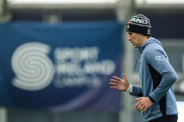 Sam Prendergast during an Ireland training session