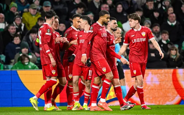 Stuttgart celebrate the second goal from Bilal El Khannouss