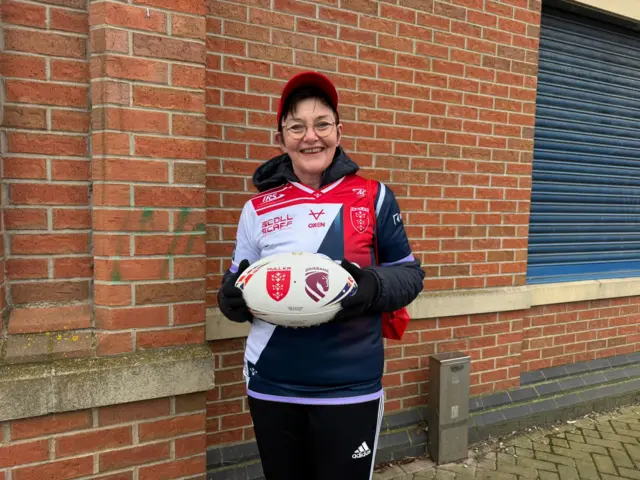 Paula Richardson pictured with the match ball