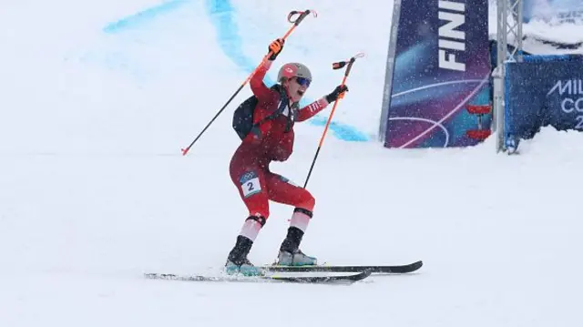 Marianne Fatton of Team Switzerland celebrates after winning gold