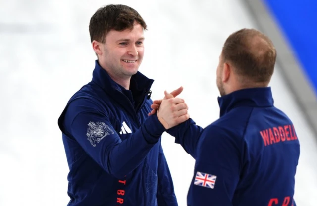 Great Britain's Bruce Mouat (left) celebrates with Kyle Waddell