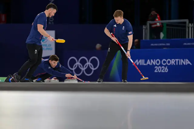 Britain's Hammy McMillan, Great Britain's Grant Hardie and Britain's Lammie Bobby competes