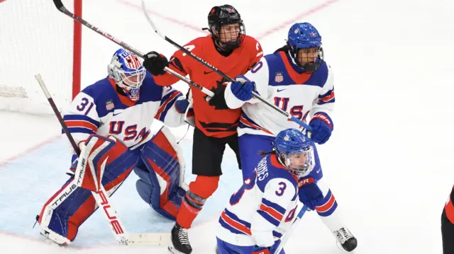 USA v Canada in ice hockey