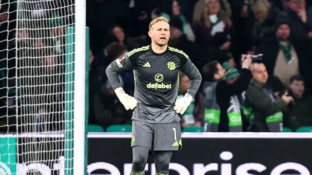 Celtic goalkeeper Kasper Schmeichel looks dejected