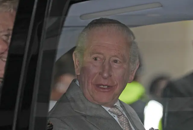 King Charles III departs following the opening show of London Fashion Week 2026