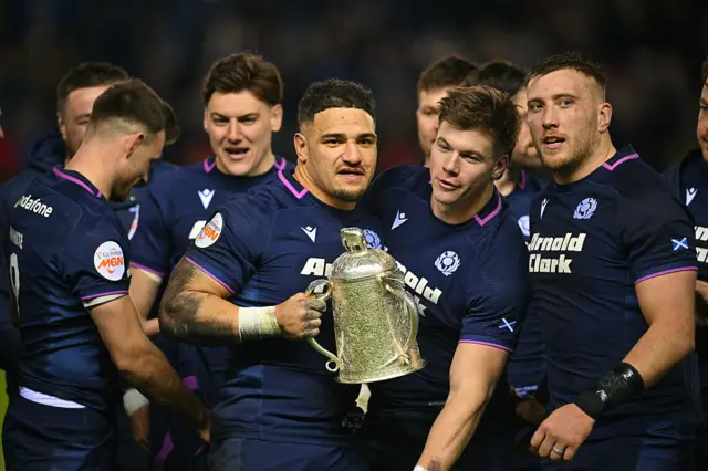Scotland celebrate with the Calcutta Cup