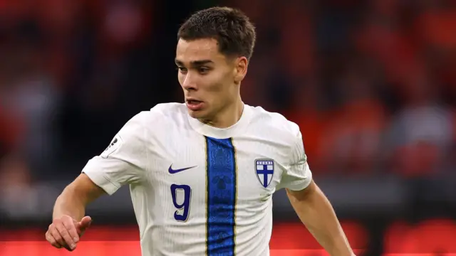 Leo Walta in action for Finland against Netherlands in a World Cup qualifier in October 2025