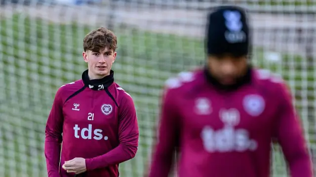 James Wilson trains at Hearts