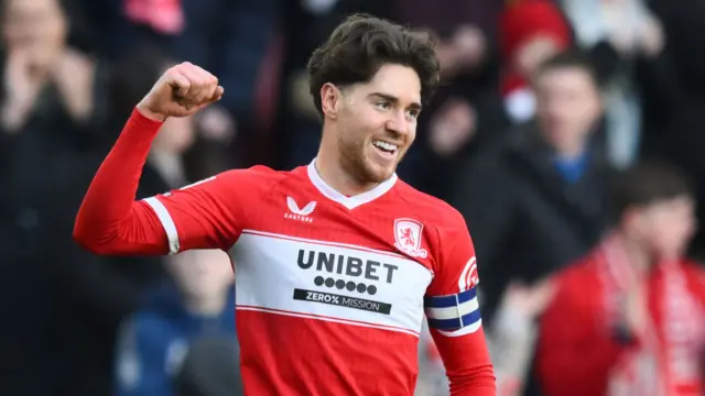 Middlesbrough's Hayden Hackney celebrating scoring against Norwich