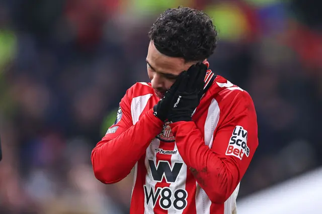 Chemsdine Talbi of Sunderland celebrates after scoring a goal to make it 3-0