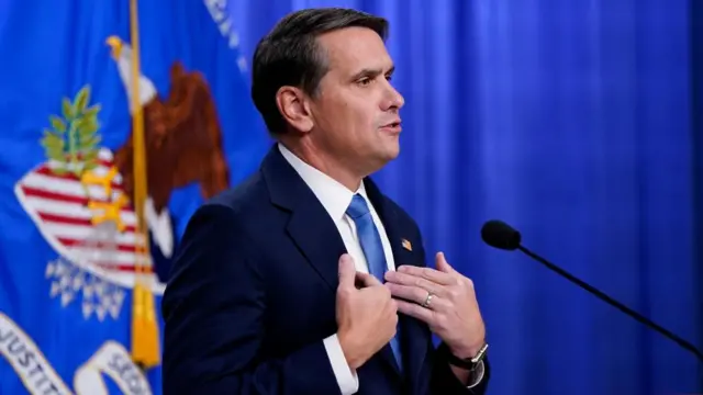 Todd Blanche speaking at the justice department