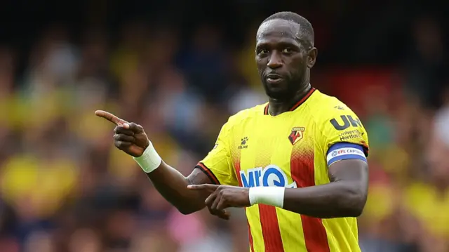 Moussa Sissoko pointing during a game for Watford