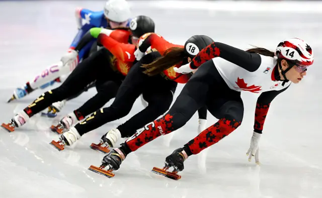 Courtney Sarault of Team Canada competes in quarterfinal 2 of the Short Track Speed