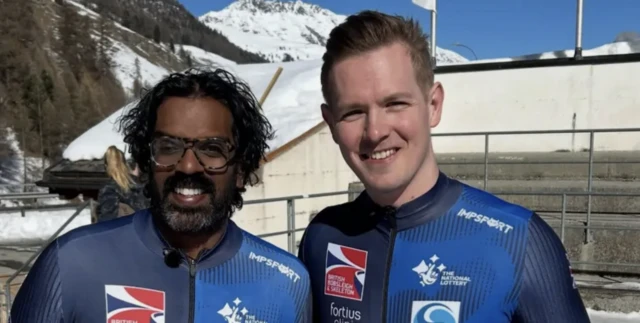 Romesh Ranganathan and Team GB's Brad Hal smile for a photo