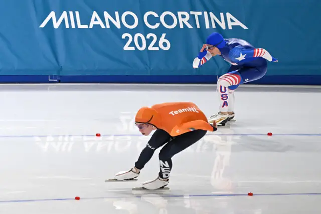 Netherlands' Antoinette Rijpma-de Jong and USA's Brittany Bowe competes in the speed skating