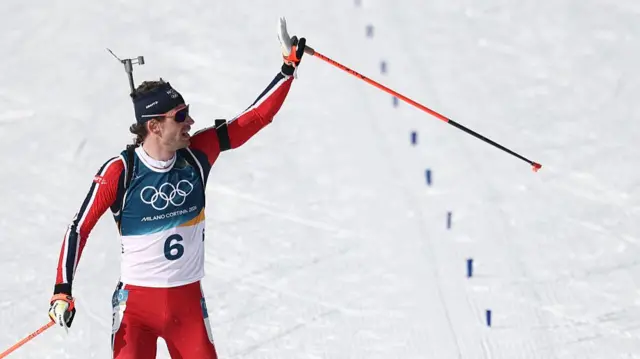 Norway's Sturla Holm Laegreid celebrates