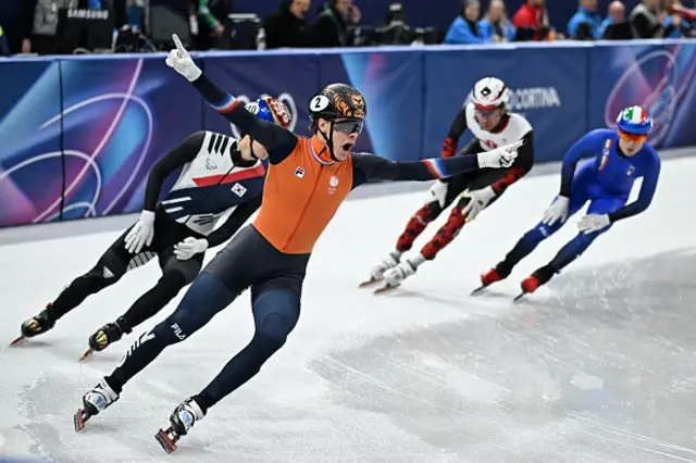 Netherlands' Jens van 't Wout reacts after winning gold