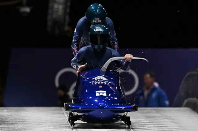 Britain's Adele Nicoll and Britain's Ashleigh Nelson compete in the women's bobsleigh
