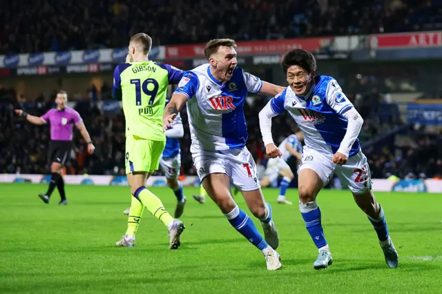 Yuki Ohashi celebrates scoring Blackburn's winner against Preston with Hayden Carter