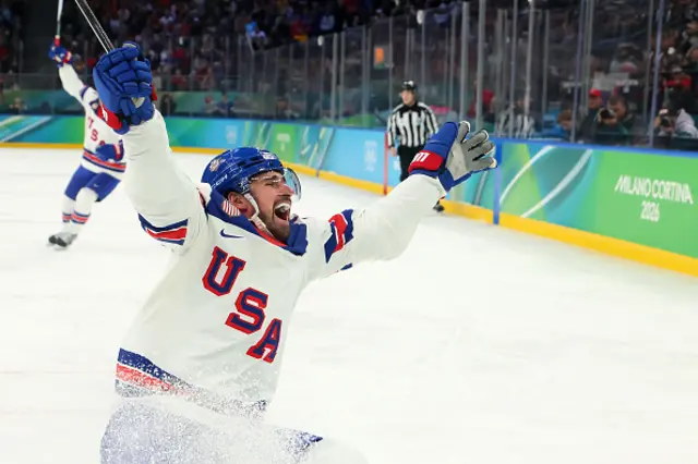 Dylan Larkin of Team United States celebrates
