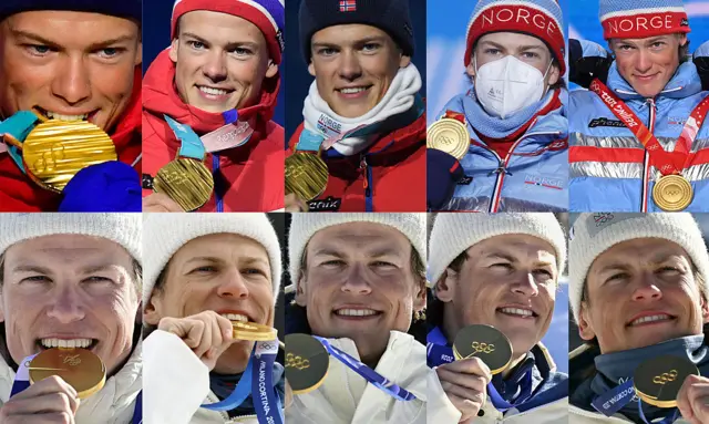 Graphic showing Johannes Hosflot Klaebo with his 10 Olympic gold medals