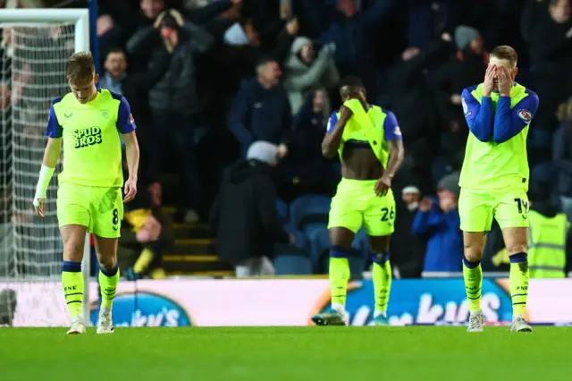 Preston players with their heads in their hands after conceding a late winner at Blackburn