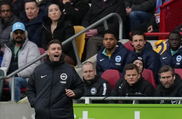 Brighton & Hove Albion manager Fabian Hurzeler reacts