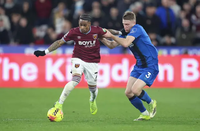 West Ham United's Crysencio Summerville and Bournemouth's Adrien Truffert