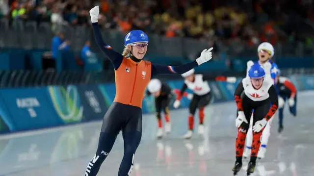 Marijke Groenewoud of Team Netherlands celebrates after winning gold