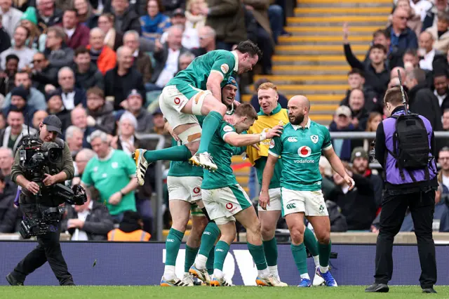 Ireland celebrating try