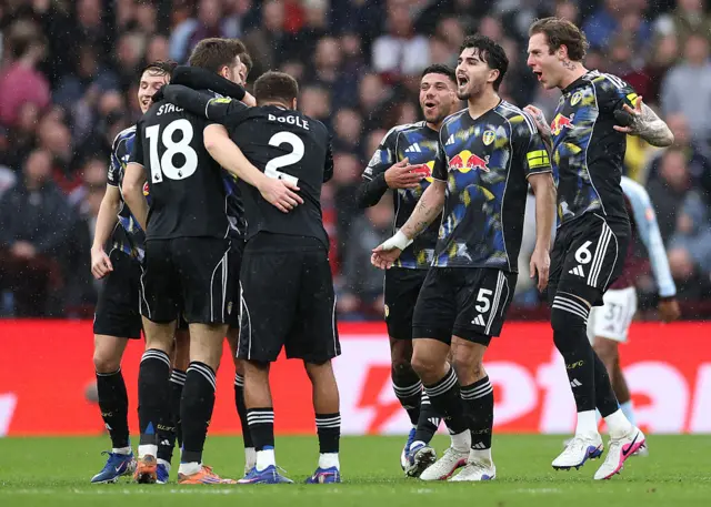 Anton Stach of Leeds United celebrates scoring his team's first goal
