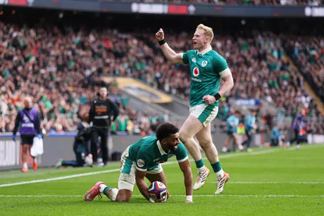 Robert Baloucoune of Ireland scores his team's second try