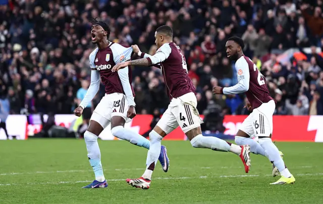 Tammy Abraham of Aston Villa celebrates scoring his team's first goal
