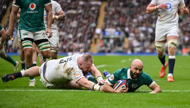 Jamison Gibson-Park of Ireland scores his side's first tr