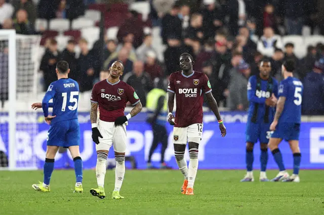 West Ham players react to the full time whistle