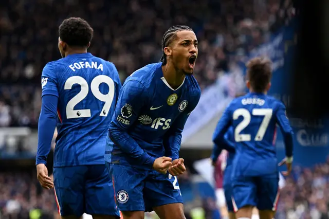 Joao Pedro of Chelsea celebrates scoring his team's first goal