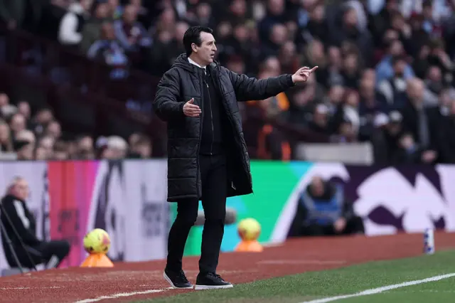 Unai Emery, Manager of Aston Villa, gestures