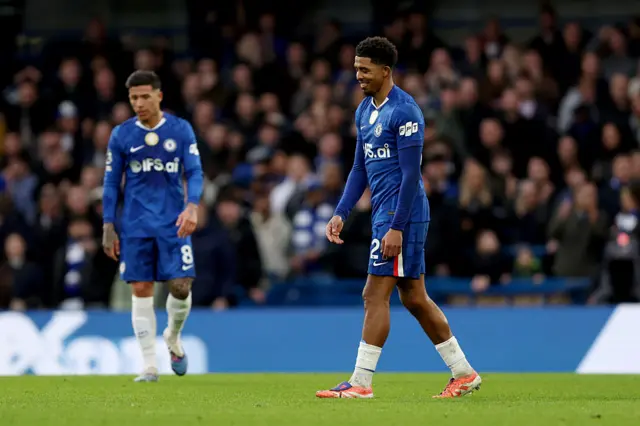 Wesley Fofana of Chelsea reacts as he leaves the pitch after being sent off